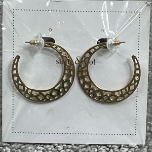 Stella Dot Earrings Gold Tone Moon Hoop Womens Jewelry Modern Statement